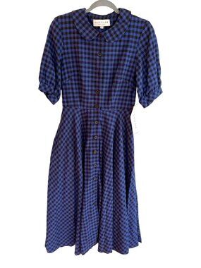 NWT Clotilde NY Sze 4 Blue Black Checkered Gingham Maxi Dress Cotton Cottagecore